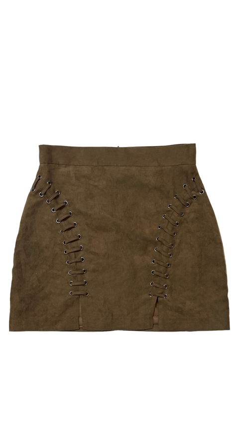 Faux Suede Brown Tie Up Skirt