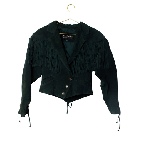 Genuine Leather Green Fringe Motor Jacket