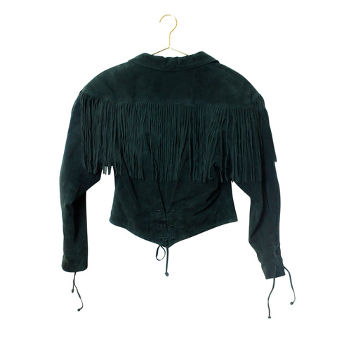 Genuine Leather Green Fringe Motor Jacket