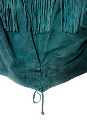 Genuine Leather Green Fringe Motor Jacket