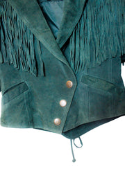 Genuine Leather Green Fringe Motor Jacket