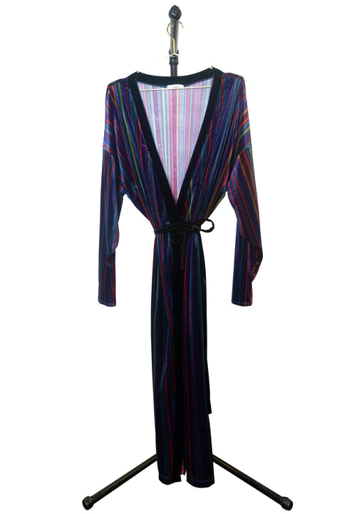 Zara Multicolored Striped Velvet Wrap Dress - Front