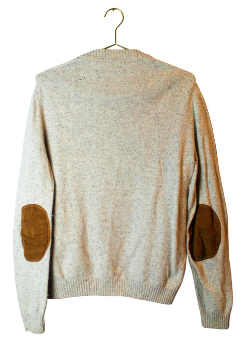Beige Knit Sweater with Brown Elbow Pads