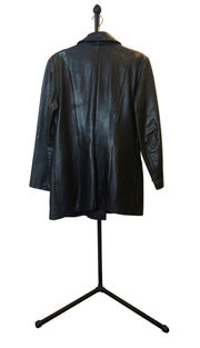 Double Breasted Black Leather Coat - Back