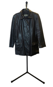 Double Breasted Black Leather Coat - Front