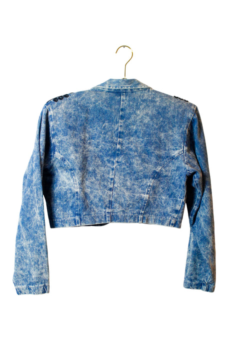 Embroidered Shoulder-Pad Crop Jacket