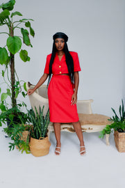 ReStyled Vintage Cropped Short Sleeve Red Blazer Skirt Suit