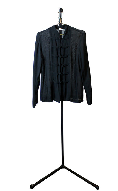 Black Sheer Blouse with Tie Knot Buttons - Front 