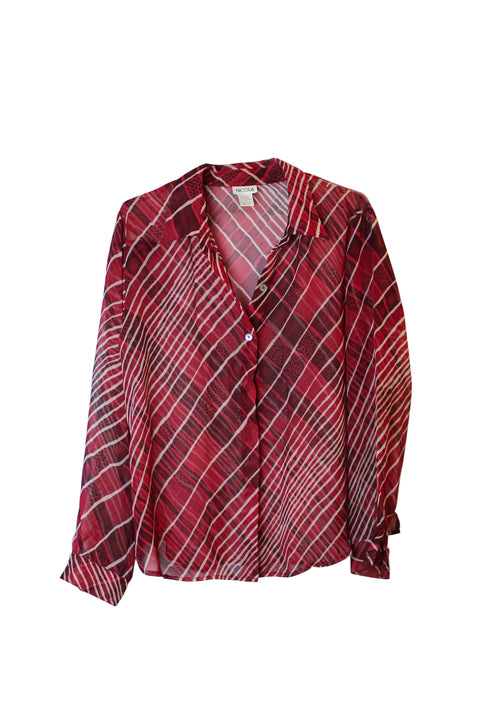 Red Patterned Sheer Button Down Top