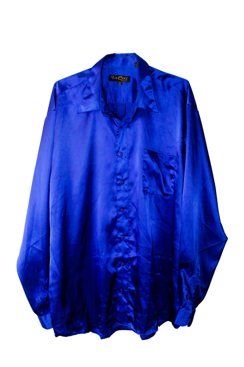 Vintage Blue Polyester Button Down Top