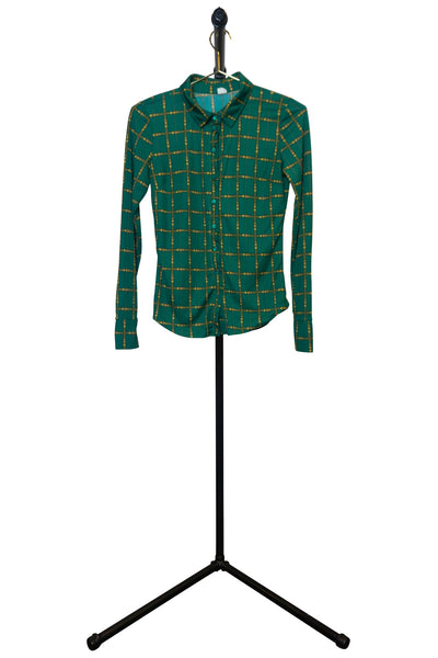 Green Chain Patterned Long Sleeve Button Up - Front