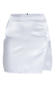Gray Satin Crop Top + High Waisted Slit Skirt