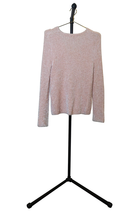 Ribbed Fuzzy Pink V-Neck Sweater - Back 