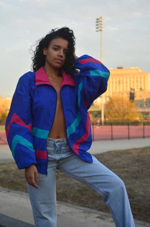 Ice Blue Retro Windbreaker