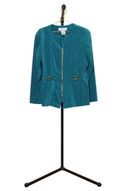 Zip-up Blazer Jacket with Shoulder Pads - Front 