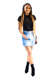 Vintage High-Waisted Chazz Denim Skort on Model - Photo 2