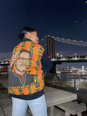 Rare Royal Kente By Any Means Necessary Malcolm X Bomber Jacket