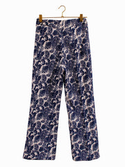 Blue Zara Mid-Rise Jacquard Paisley Trouser Pant