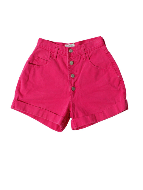 High-Waisted Hot Pink Button Up Shorts