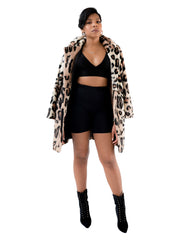 Kendall & Kylie Leopard Print Faux Fur Mid-length Coat