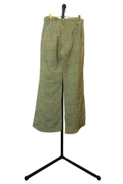 Sage Green Denim Bell Bottoms With Square Patch Seams - Back
