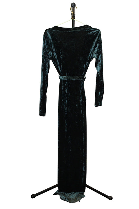 Emerald Velvet Deep Plunge High Slit Wrap Dress - Back