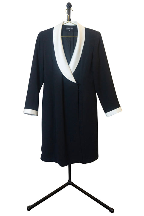 Long Black Blazer Jacket with White Lapels - Front