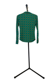Green Chain Patterned Long Sleeve Button Up