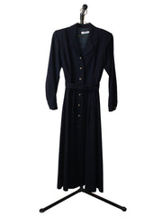 Mid-Length Navy Blue Button Down Dress with Belt