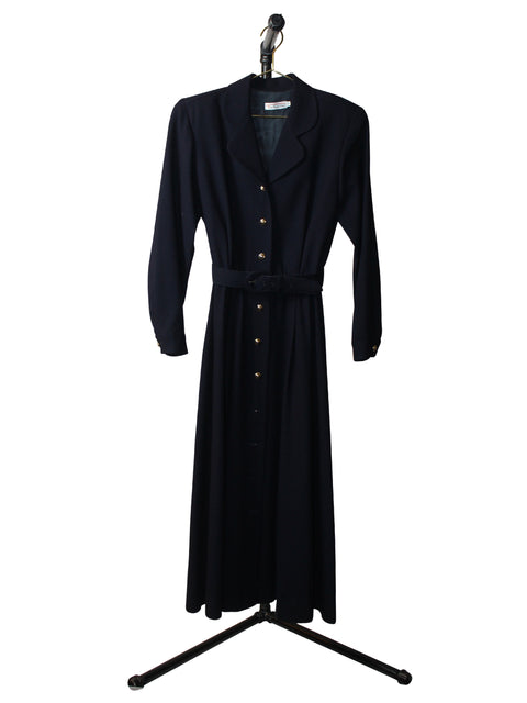 Mid-Length Navy Blue Button Down Dress with Belt