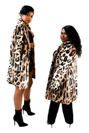 Kendall & Kylie Leopard Print Faux Fur Mid-length Coat
