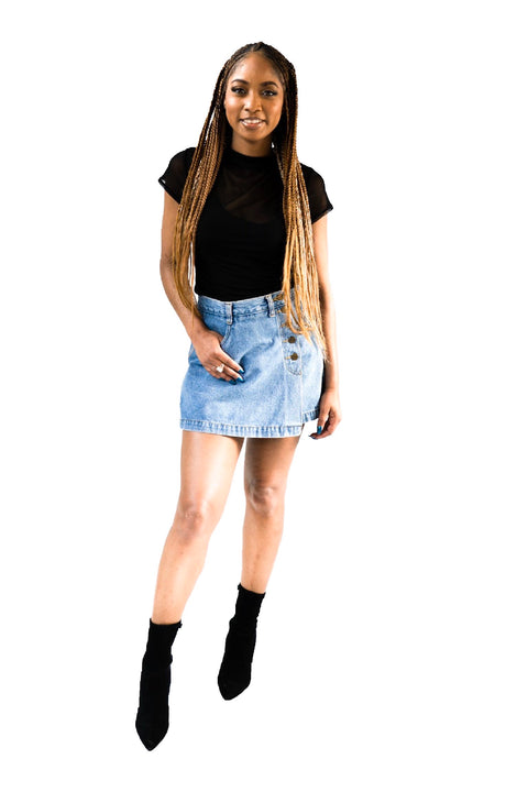 Vintage High-Waisted Chazz Denim Skort on Model - Photo 1