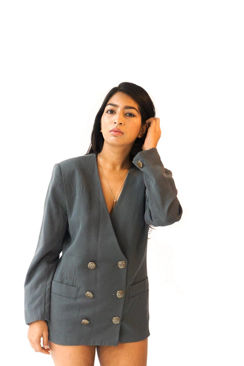 Olive Double-Breasted Blazer on Model - Photo 2