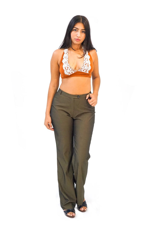 Olive Green Sleek Pant with Flare
