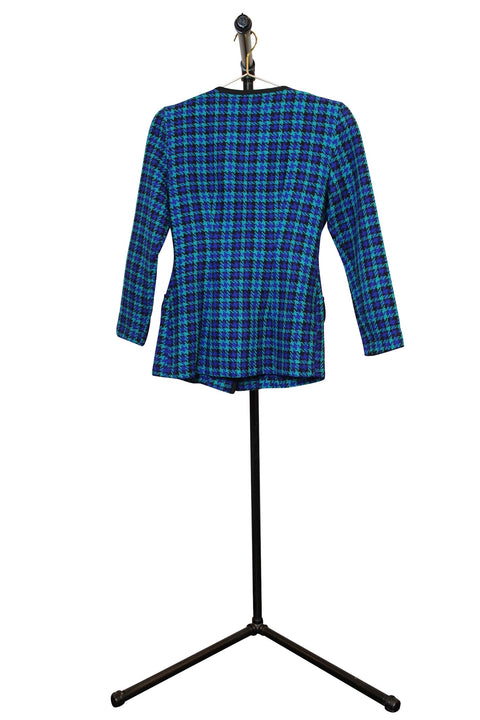 Green and Blue Houndstooth Wool Blazer - Back
