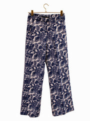 Blue Zara Mid-Rise Jacquard Paisley Trouser Pant