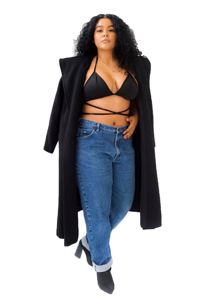 Full Length Black Wool Coat on Model - Photo 1