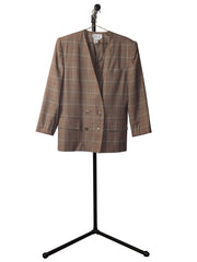 Tan Plaid Patterned Double-Breasted Blazer