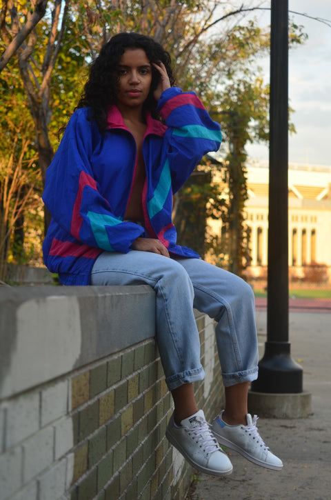 Ice Blue Retro Windbreaker