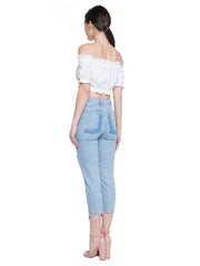 English Factory Solid Off-the-Shoulder Ruffled Cropped Blouse